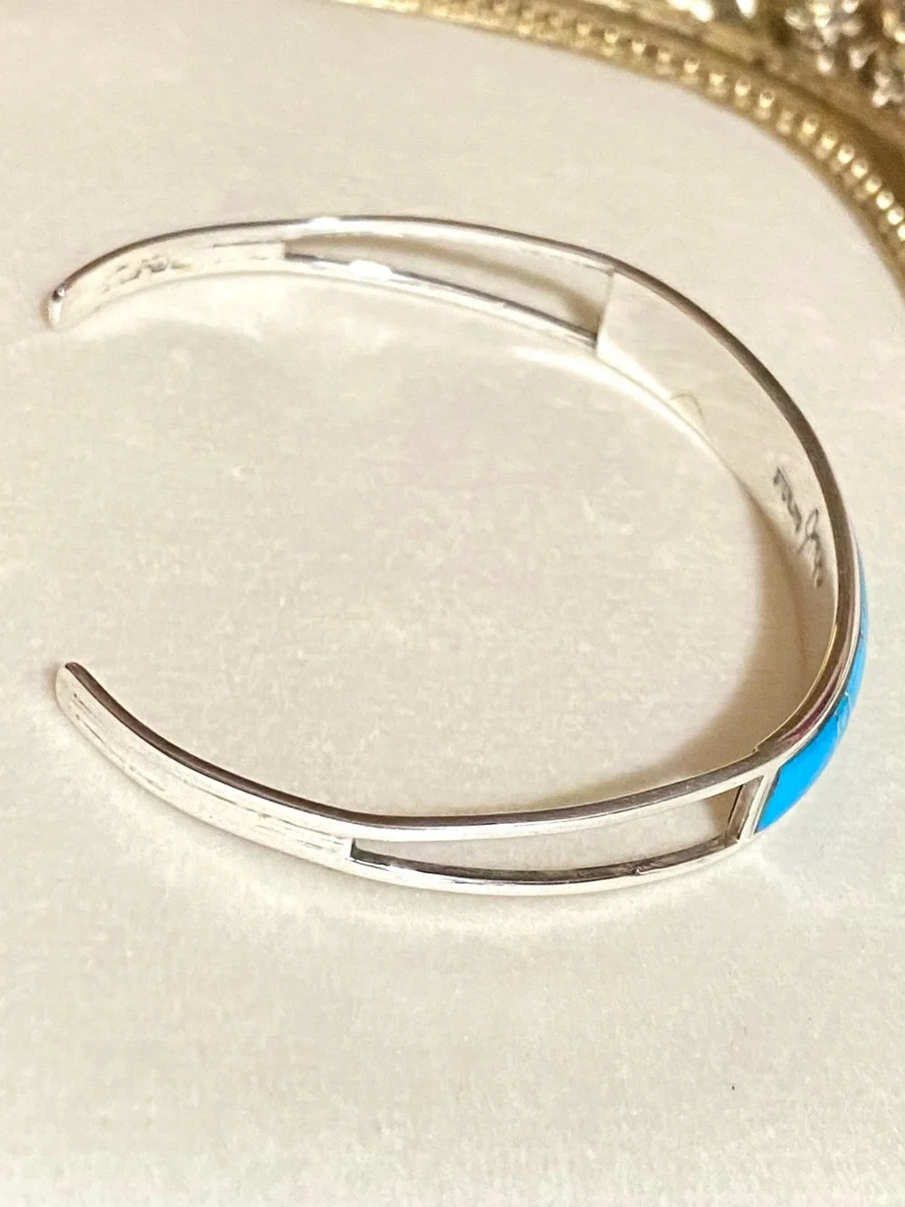 Sterling Silver Sleeping Beauty Turquoise Inlay Cuff Bracelet